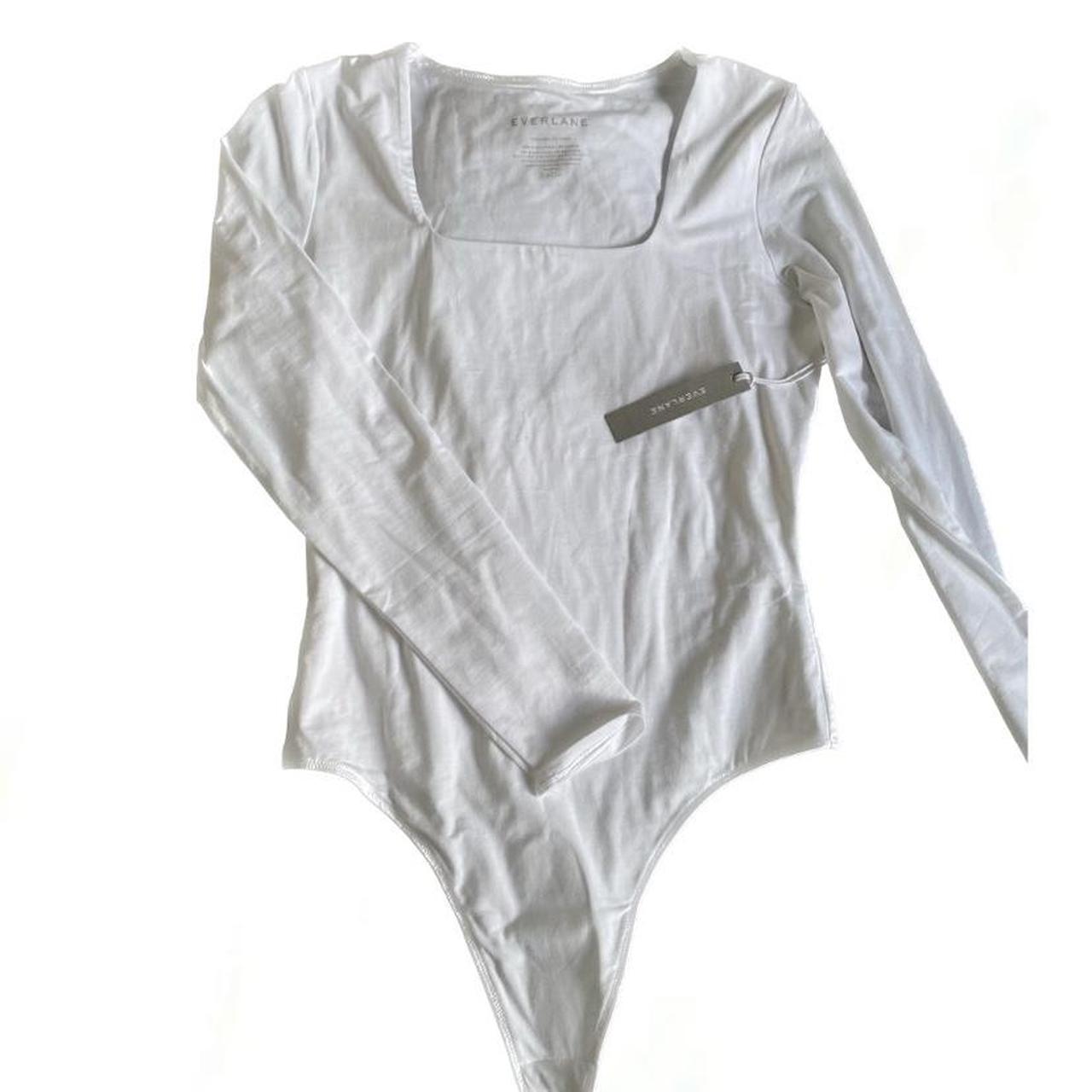 EVERLANE BODYSUIT WHITE thong leotard / bodysuit... - Depop