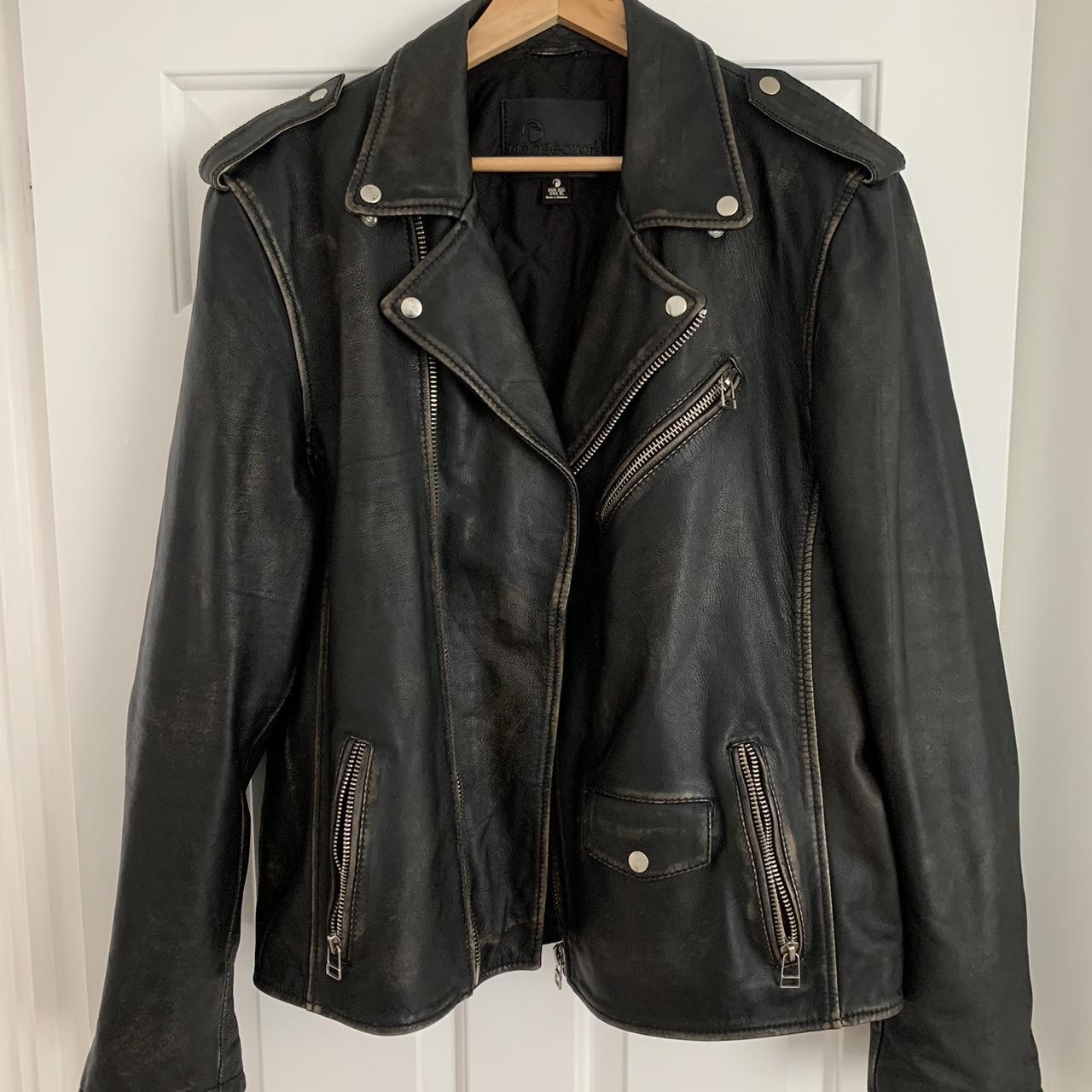**Vintage** Leather Biker Jacket from Goosecraft.... - Depop