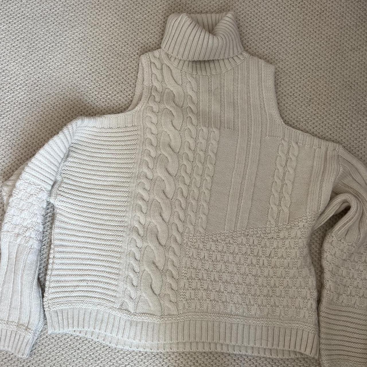 Creme cable-knit, polar neck jumper. Size S. Price... - Depop