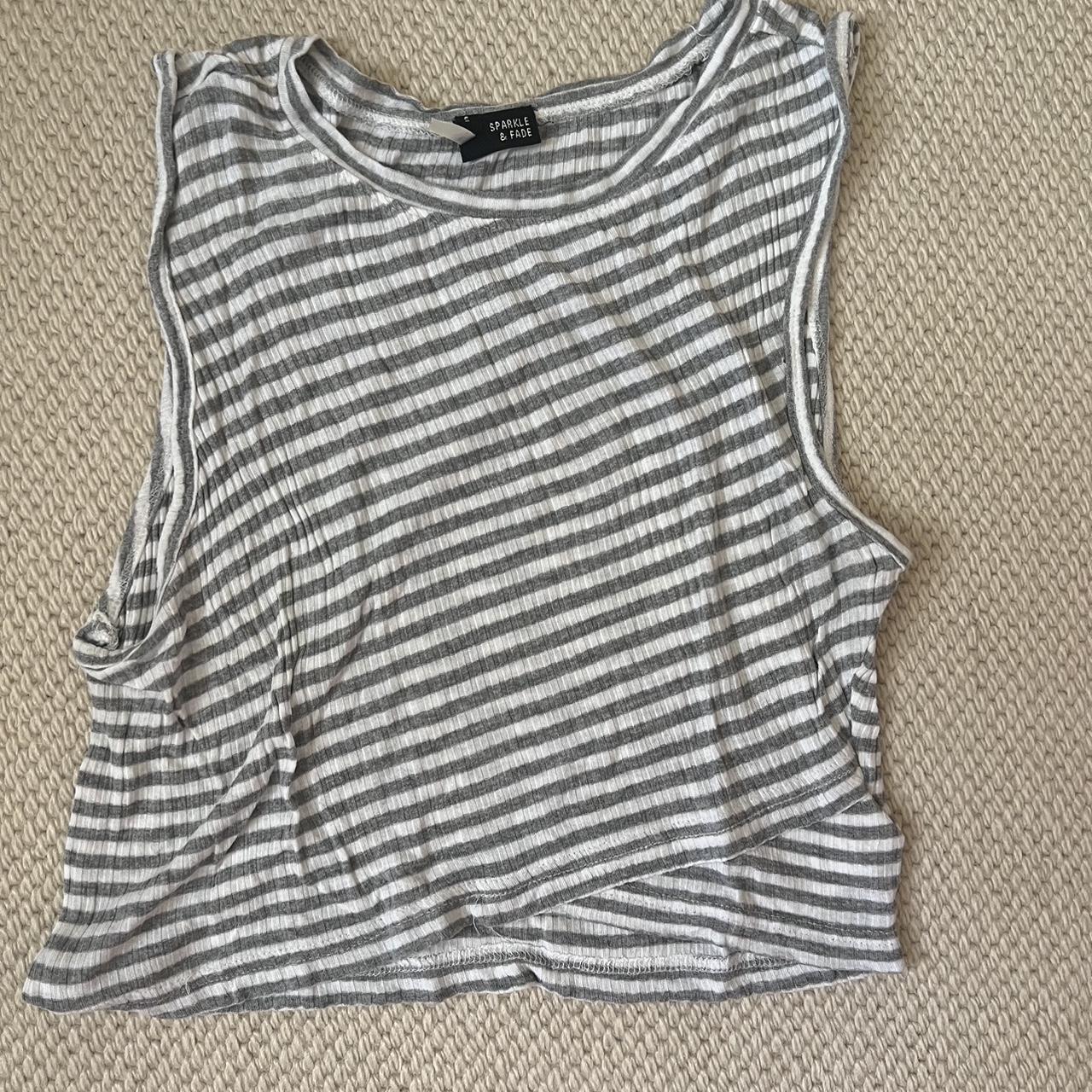 White and grey striped tank top. Size S. Price is... - Depop