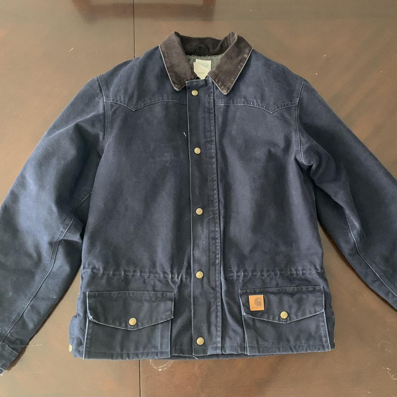 Medium navy carhartt Detroit jacket. Great... - Depop