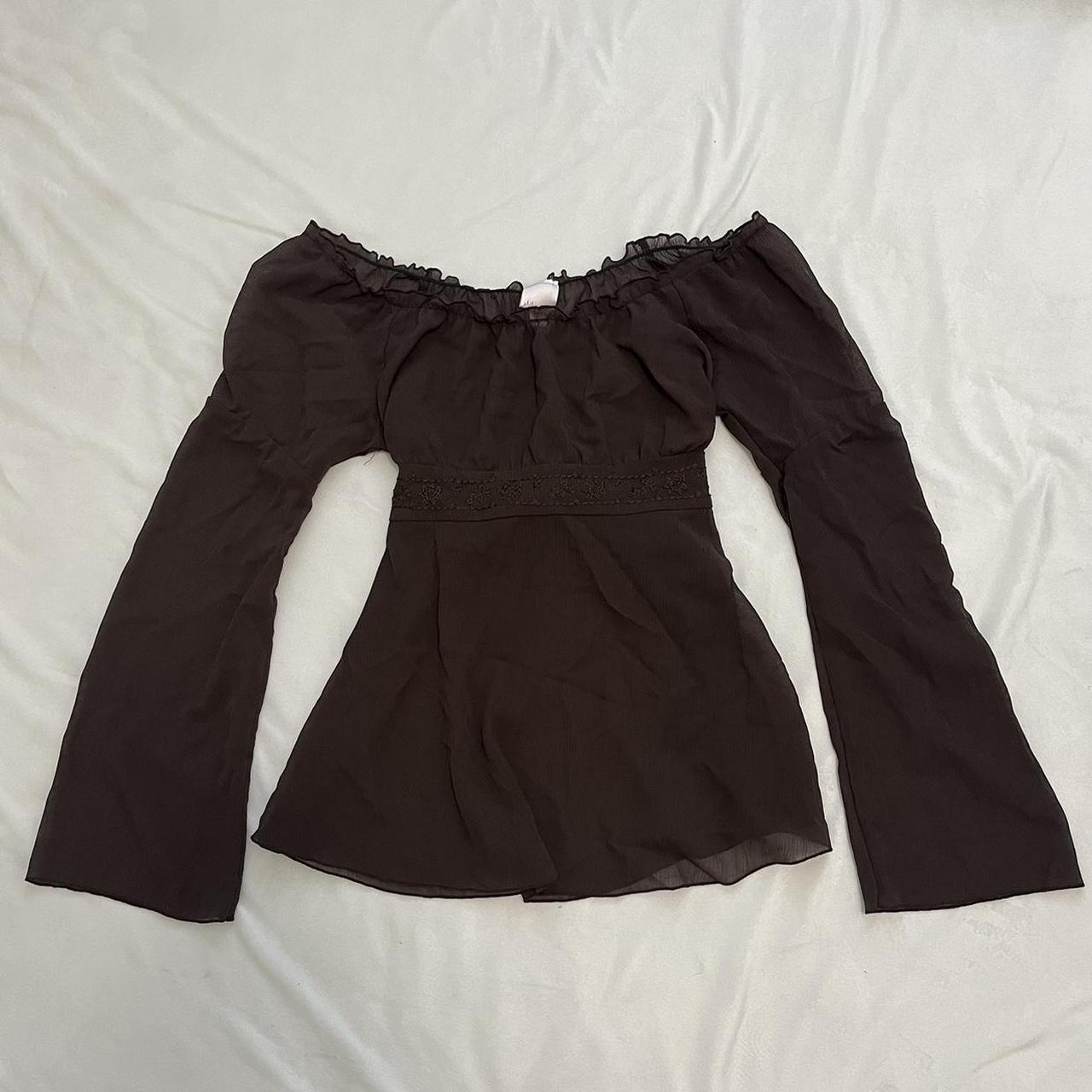 Woman size large brown off the shoulder, sheer top... - Depop