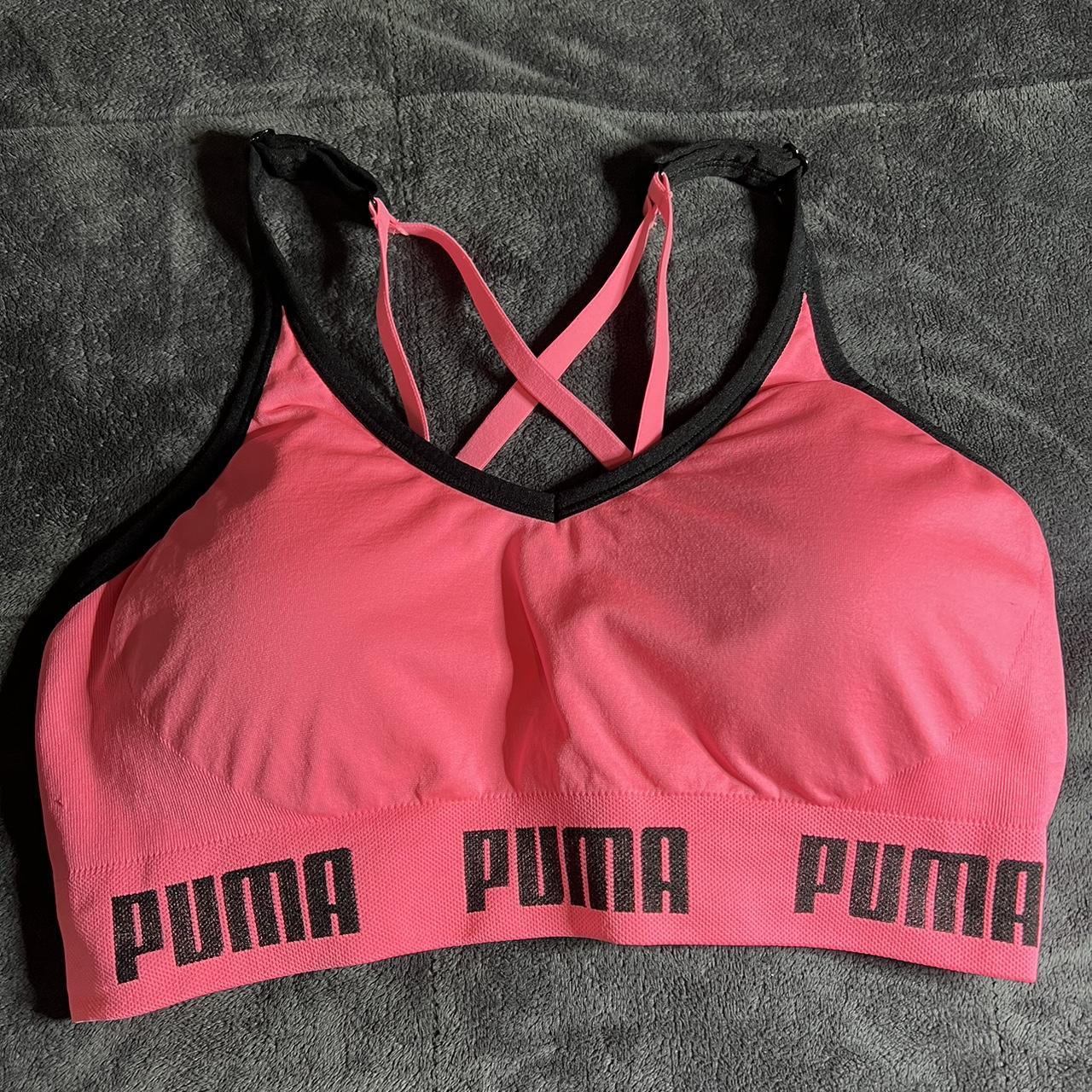 pink puma sports bra with padding ✨ thick straps, - Depop