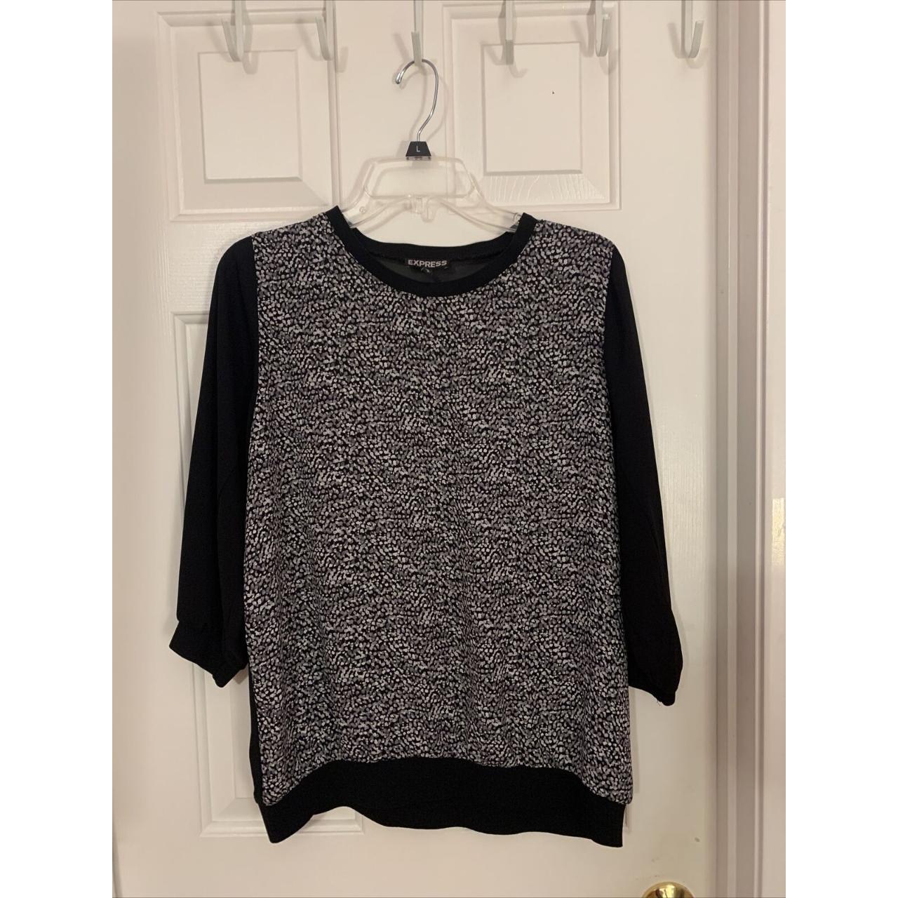 Express Women’s Size Medium Black Top with Sheer... - Depop