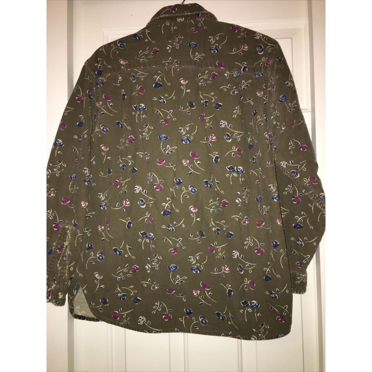 L.L. Bean women's Green Floral Button Up Flannel... - Depop