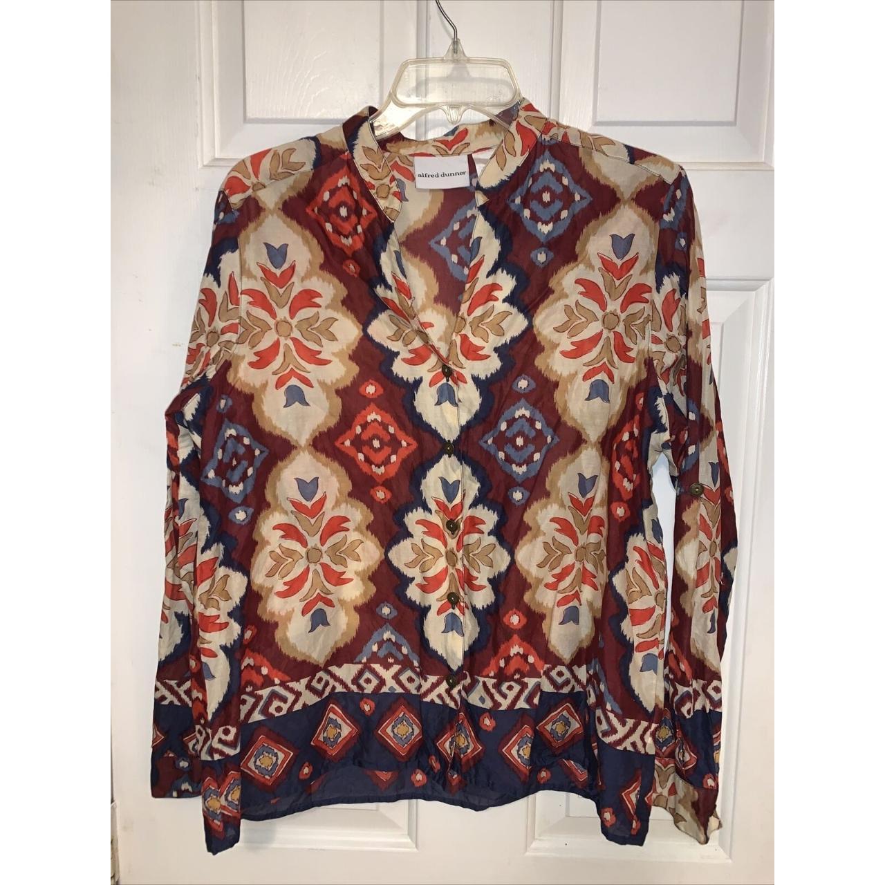 ALFRED DUNNER Size 12 Blouse Shirt Top Red Blue... - Depop