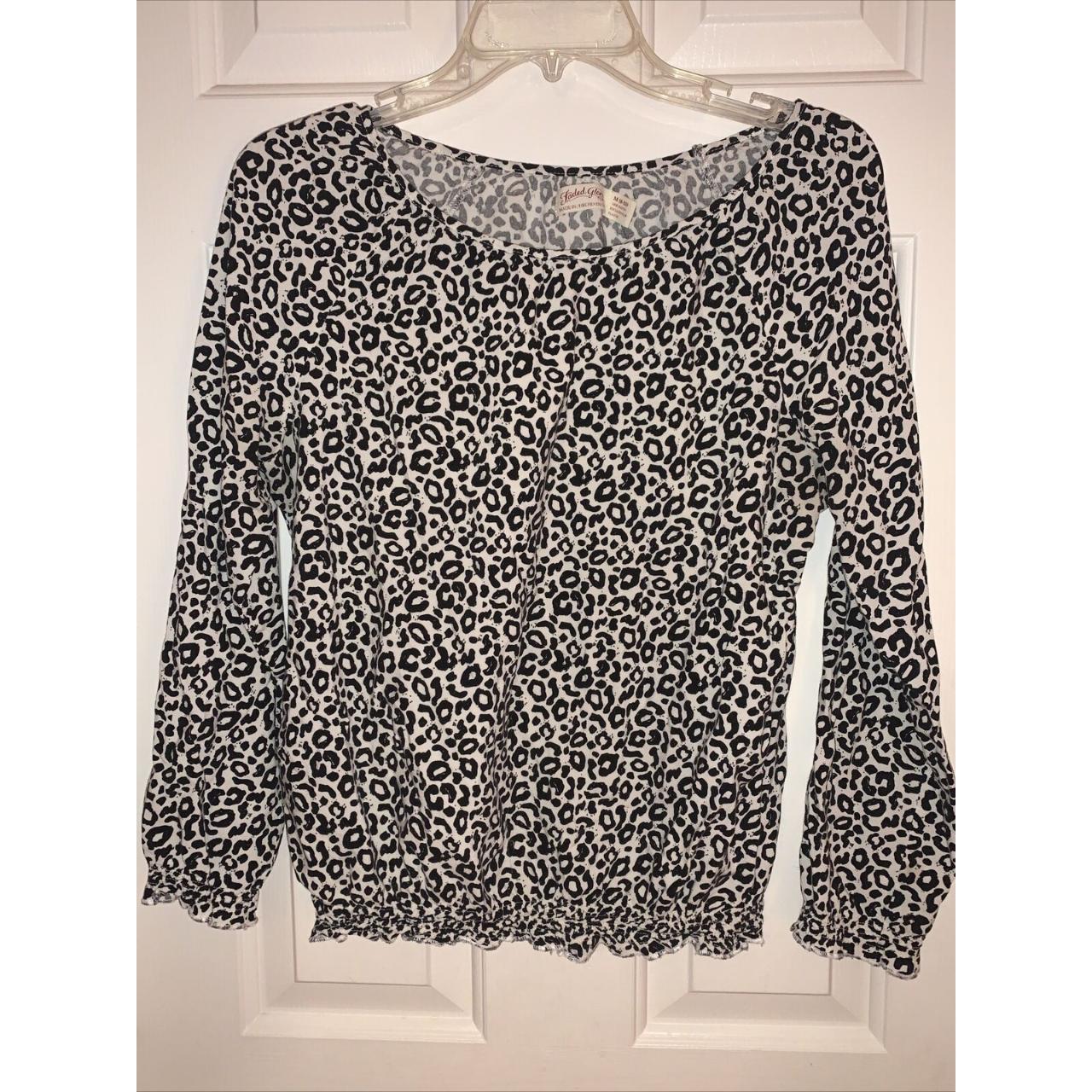 FADED GLORY Black & White Leopard BOHO Blouse Top... - Depop