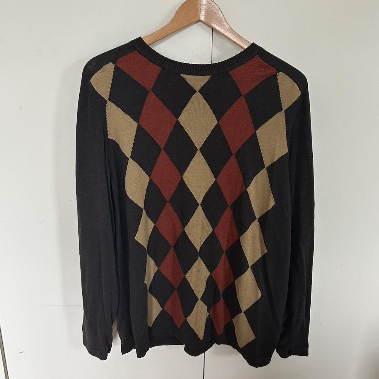 xxl oversized diamond plaid brown sweater Depop