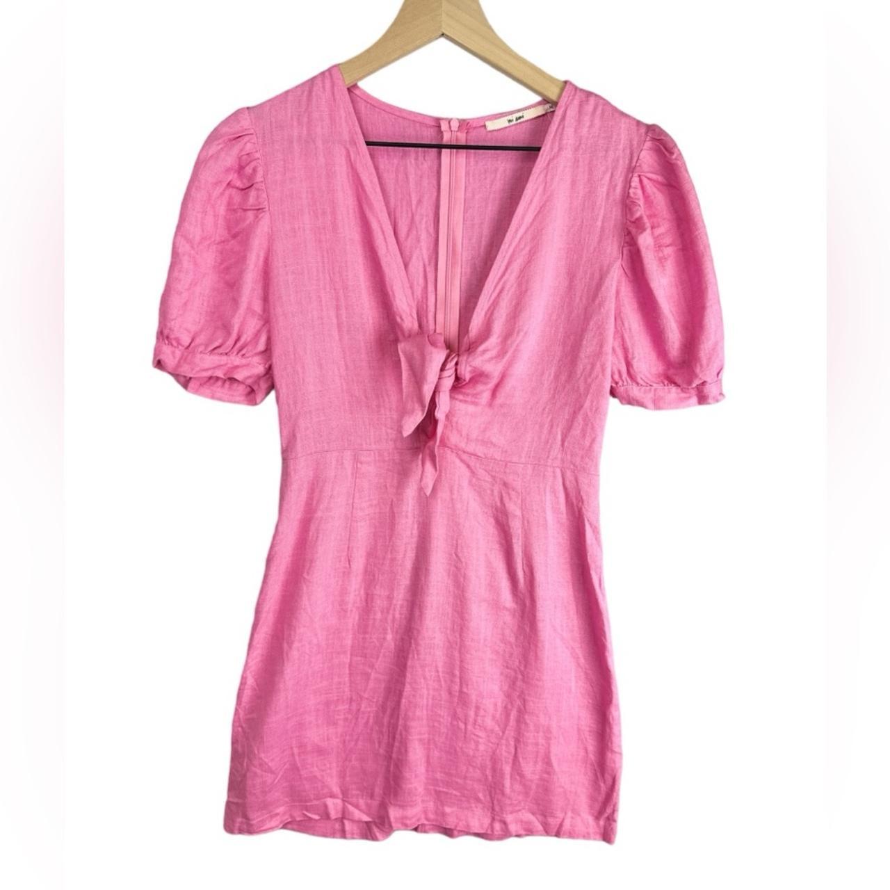 Francesca's Mi Ami Pink Back Zip Front Tie Linen... - Depop