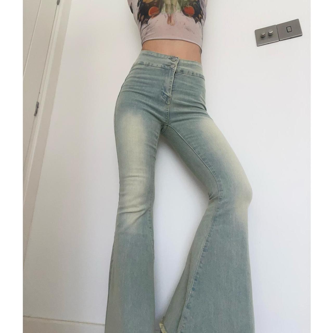 Flared Distressed Light Blue Denim Jeans Waist... - Depop