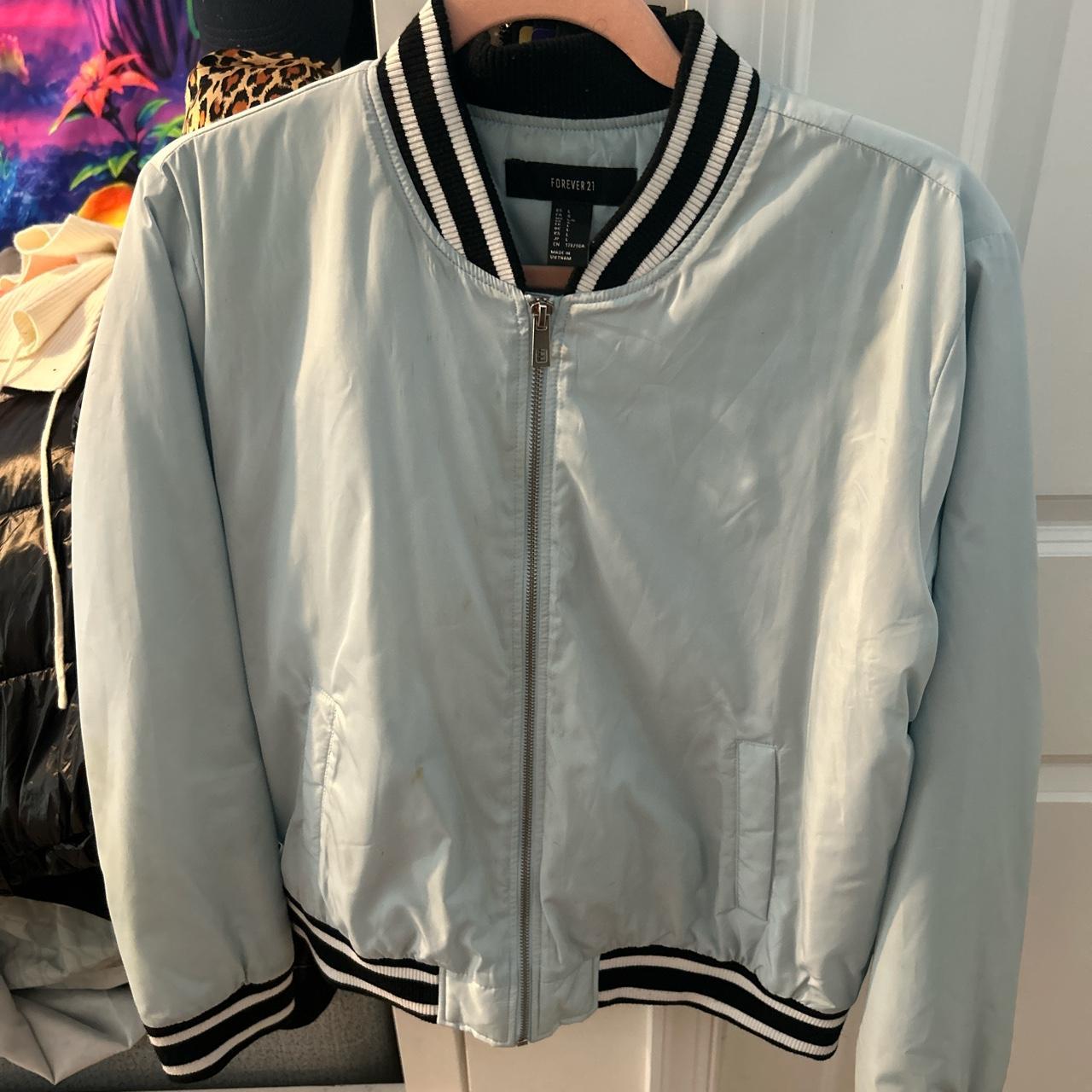 Turquoise bomber jacket with primo on the back - Depop