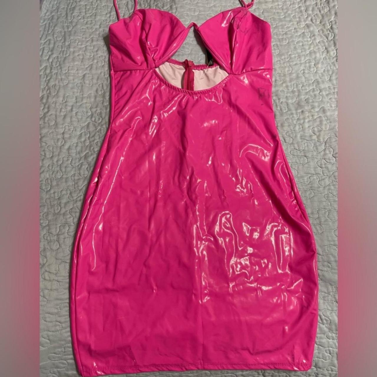 Pink Latex Mini Dress. Dress does have defects... - Depop