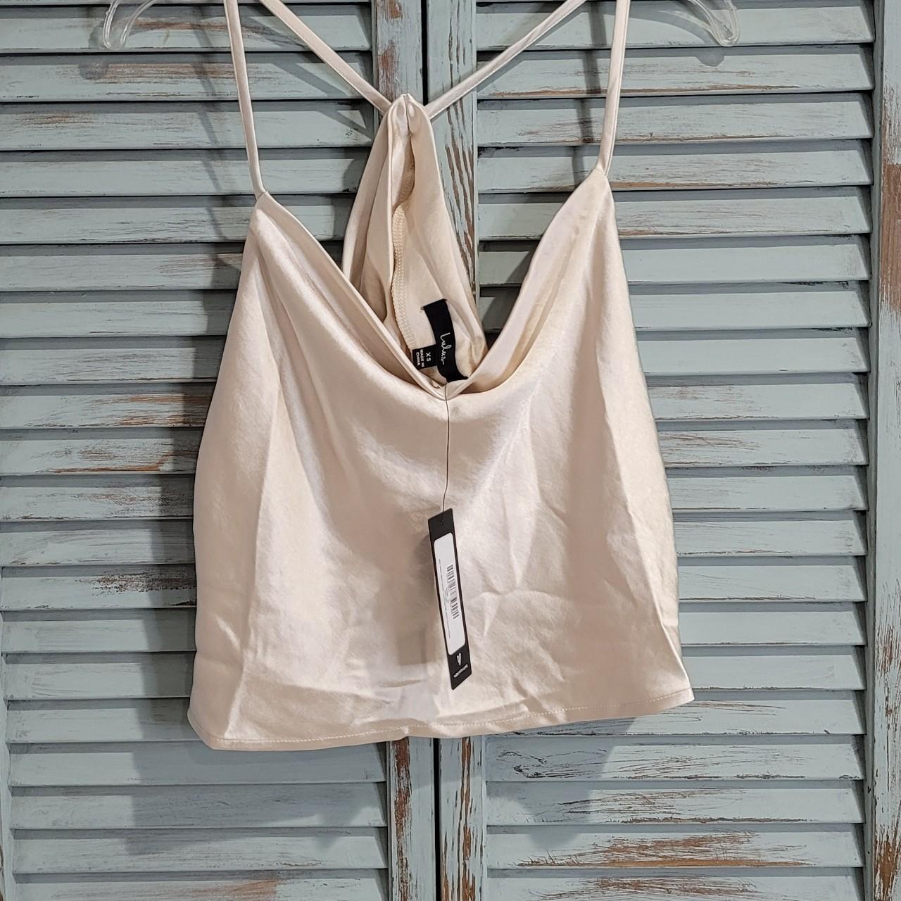 Lulus Hold Onto Love Satin Cowl Neck Cami Tank Top Beige XS