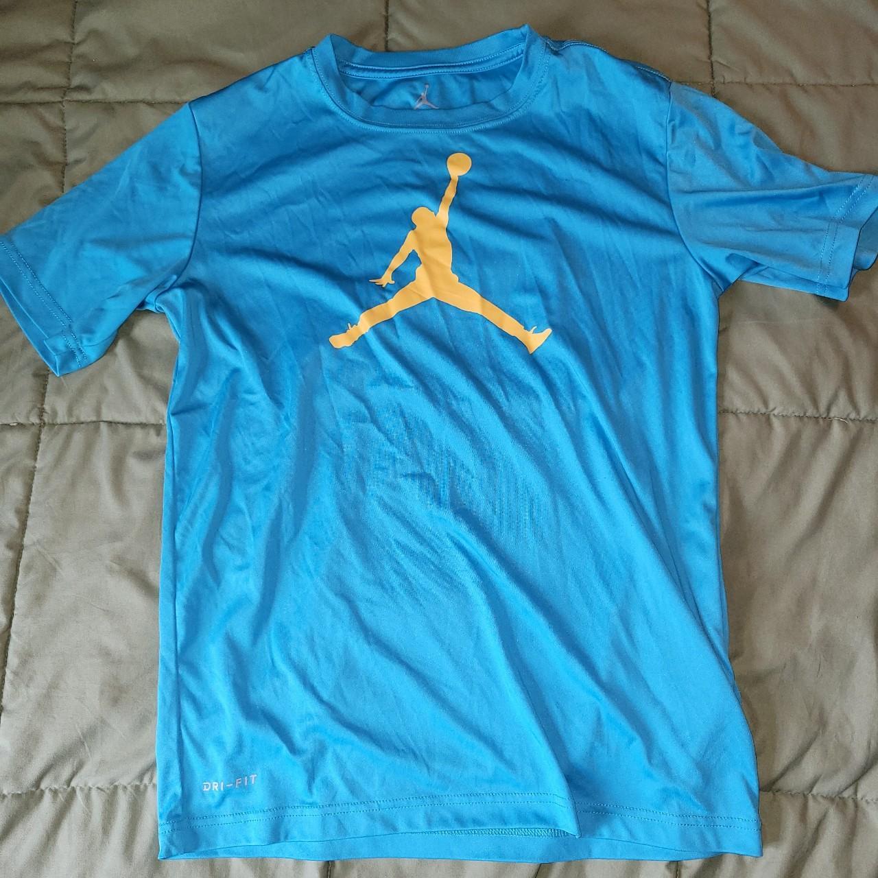 blue and yellow jordan shirt