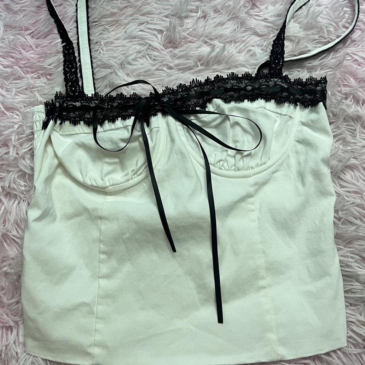 black and white coquette corset! has the cutest bow... - Depop