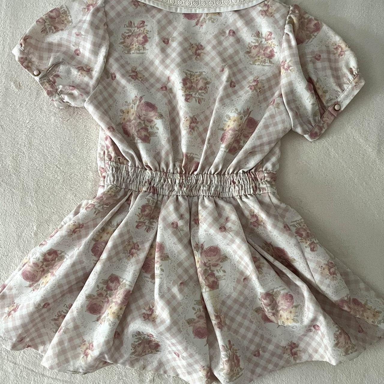 liz lisa pink gingham floral collared lolita dress... - Depop