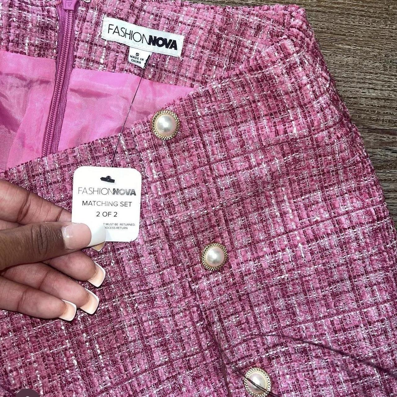 Fashion nova 2 piece skirt set (pink tweed) size XS... Depop