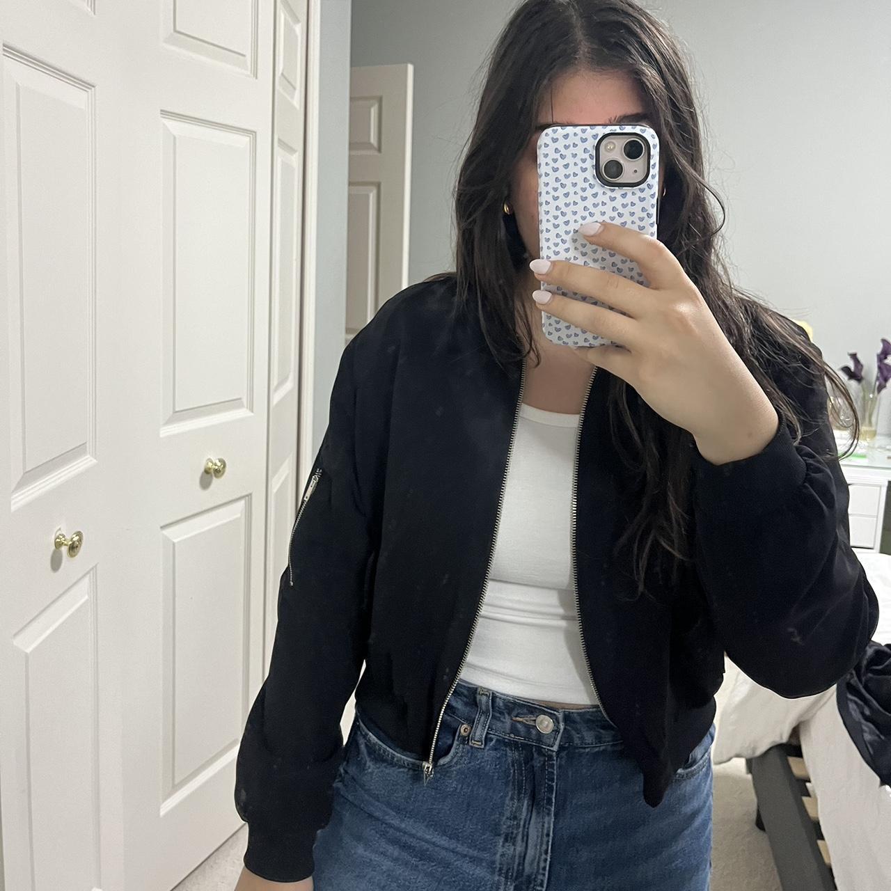 Zara Black bomber jacket with zipper and pockets. Depop