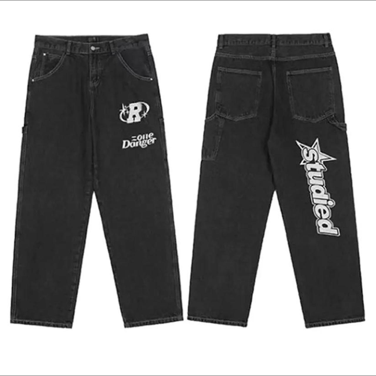 Y2K Grapgic oversized jeans Available in Black and... Depop