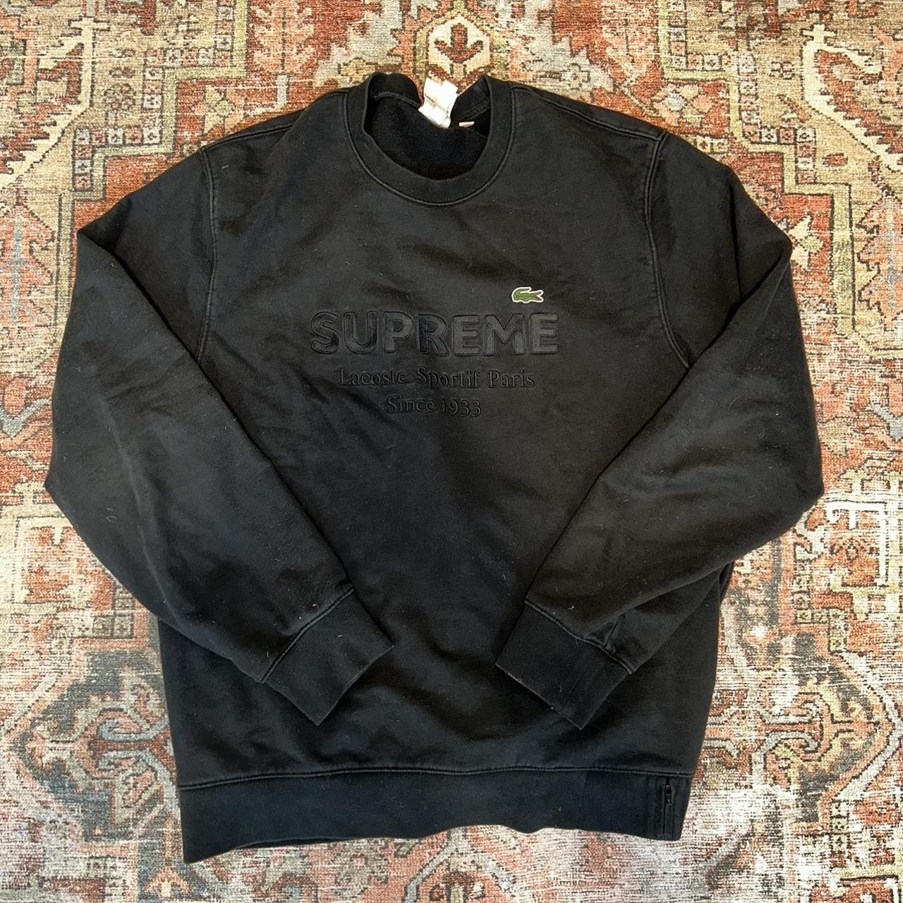 Supreme Lacoste Black Crew Size: L Gently Used | Depop