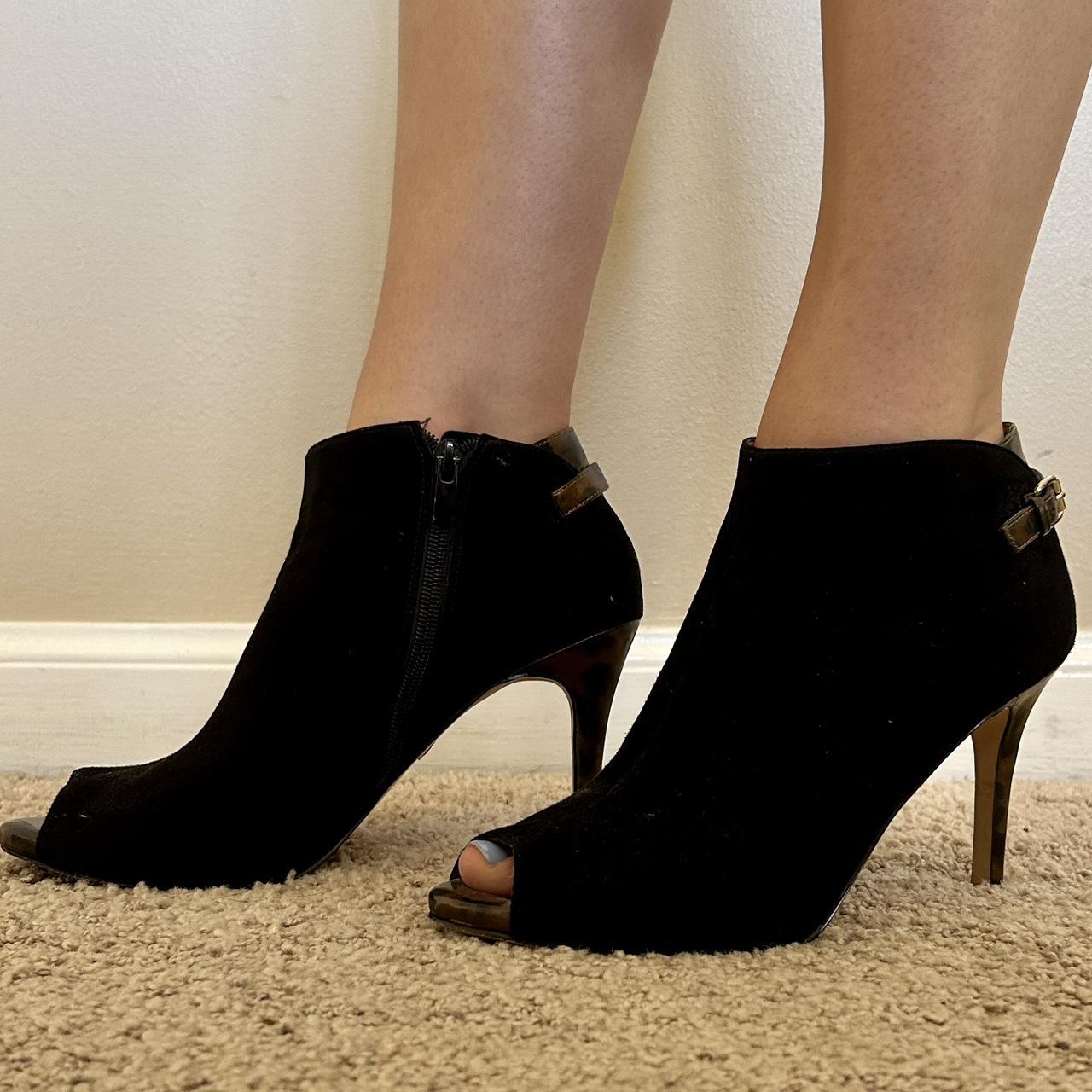 Black and gold peep toe booties hotsell