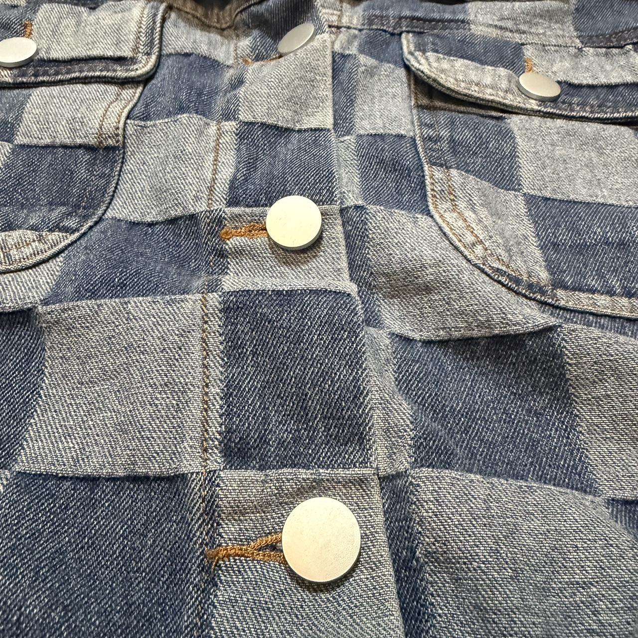 Women's Jacket - Blue - L – Checkered patchwork d… - image 2