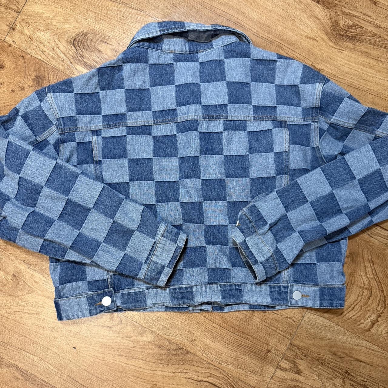 Women's Jacket - Blue - L – Checkered patchwork d… - image 4