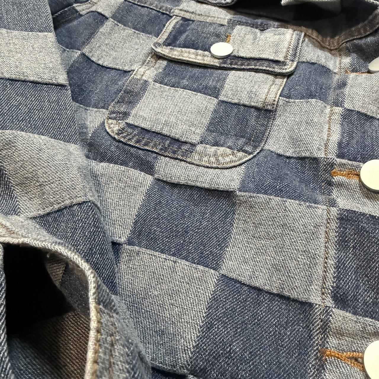 Women's Jacket - Blue - L – Checkered patchwork d… - image 3