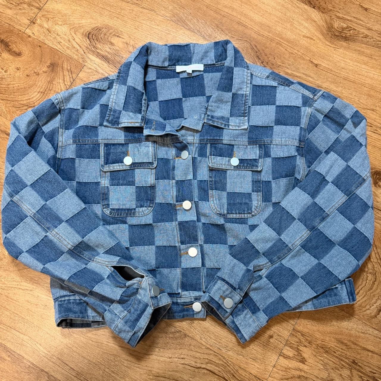 Women's Jacket - Blue - L – Checkered patchwork d… - image 1