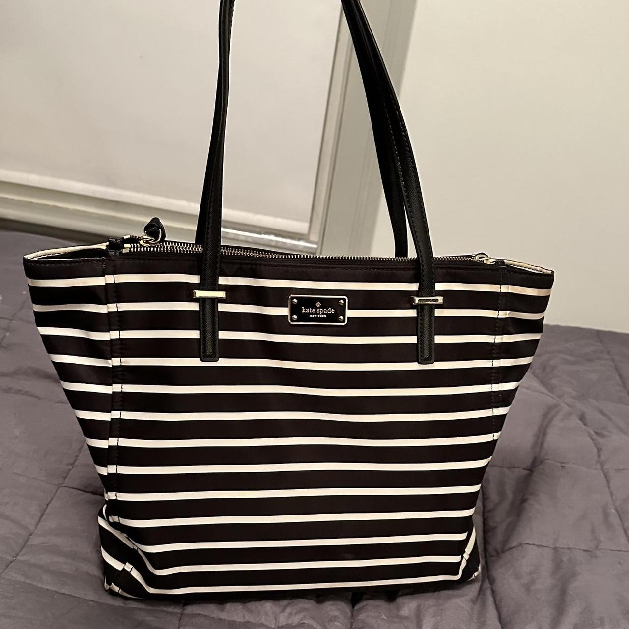 Kate spade black clearance and white striped tote