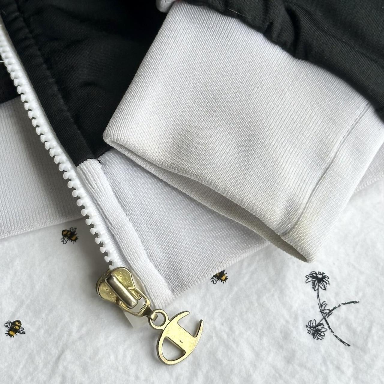 Black and White Champion Track Zip Up Sweatshirt Depop