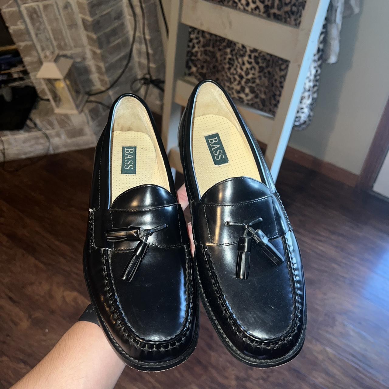 G.H Bass loafer! Great pair in size 11! Shinny black... - Depop