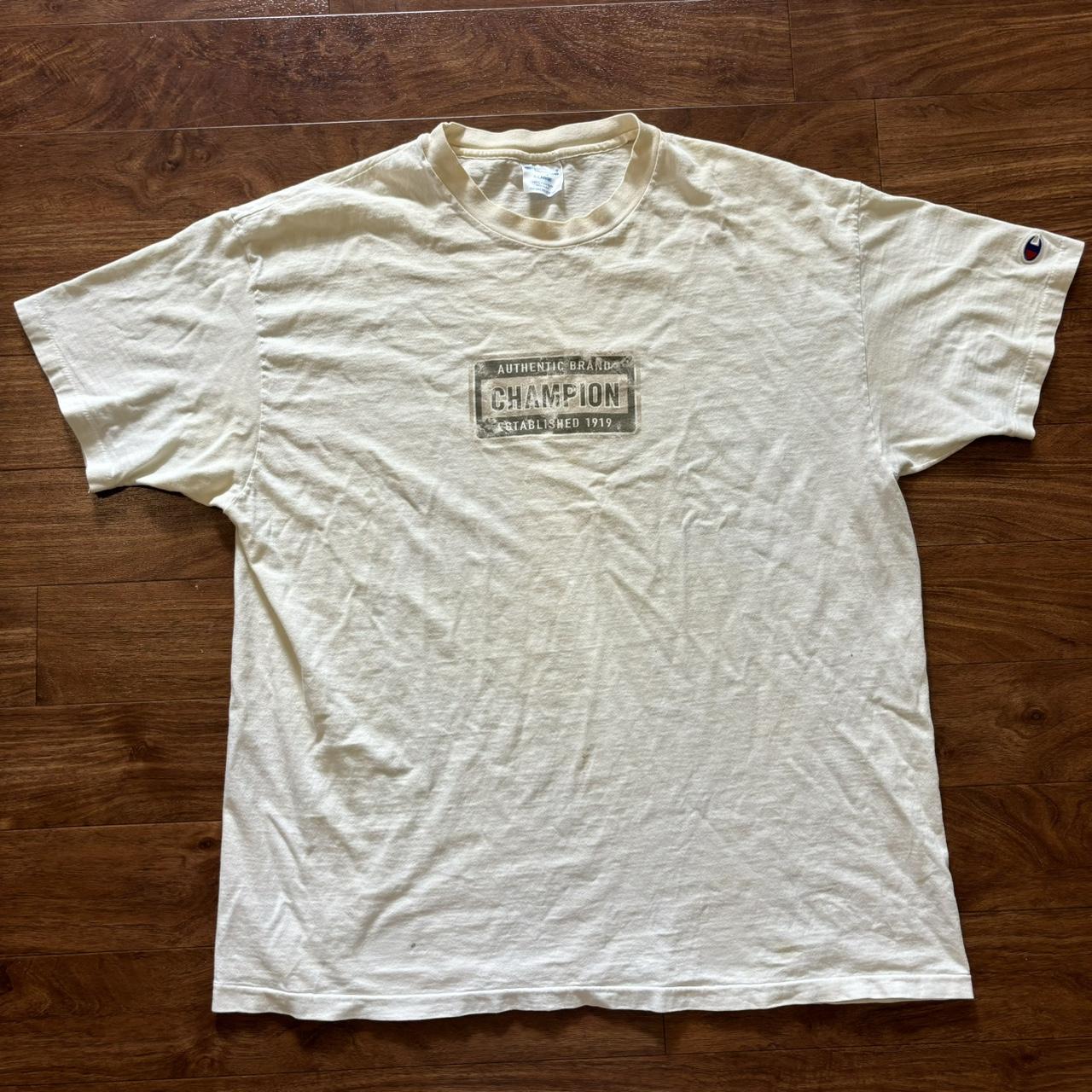 Vintage cream off white champion shirt Super clean... - Depop