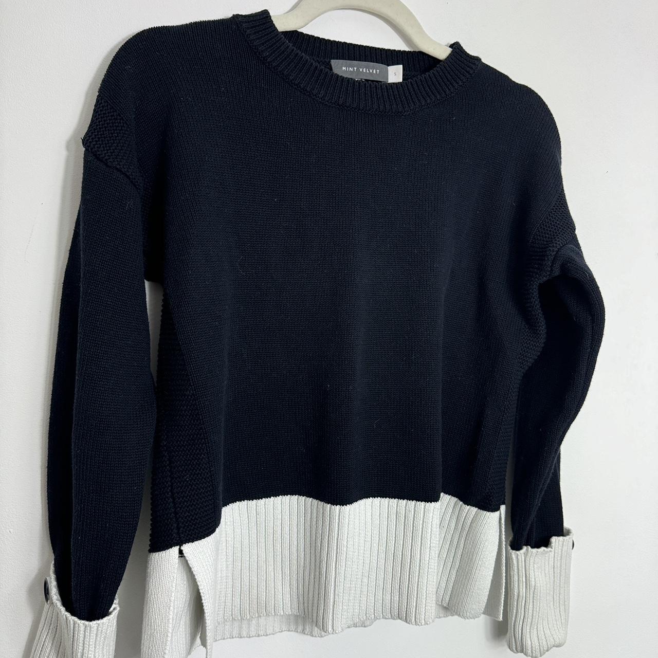 Mint velvet dark navy and white contract sweater. Depop