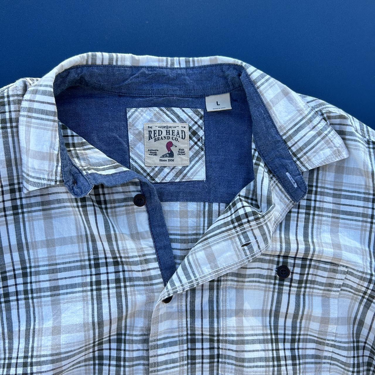 cream button down with brown strips Depop