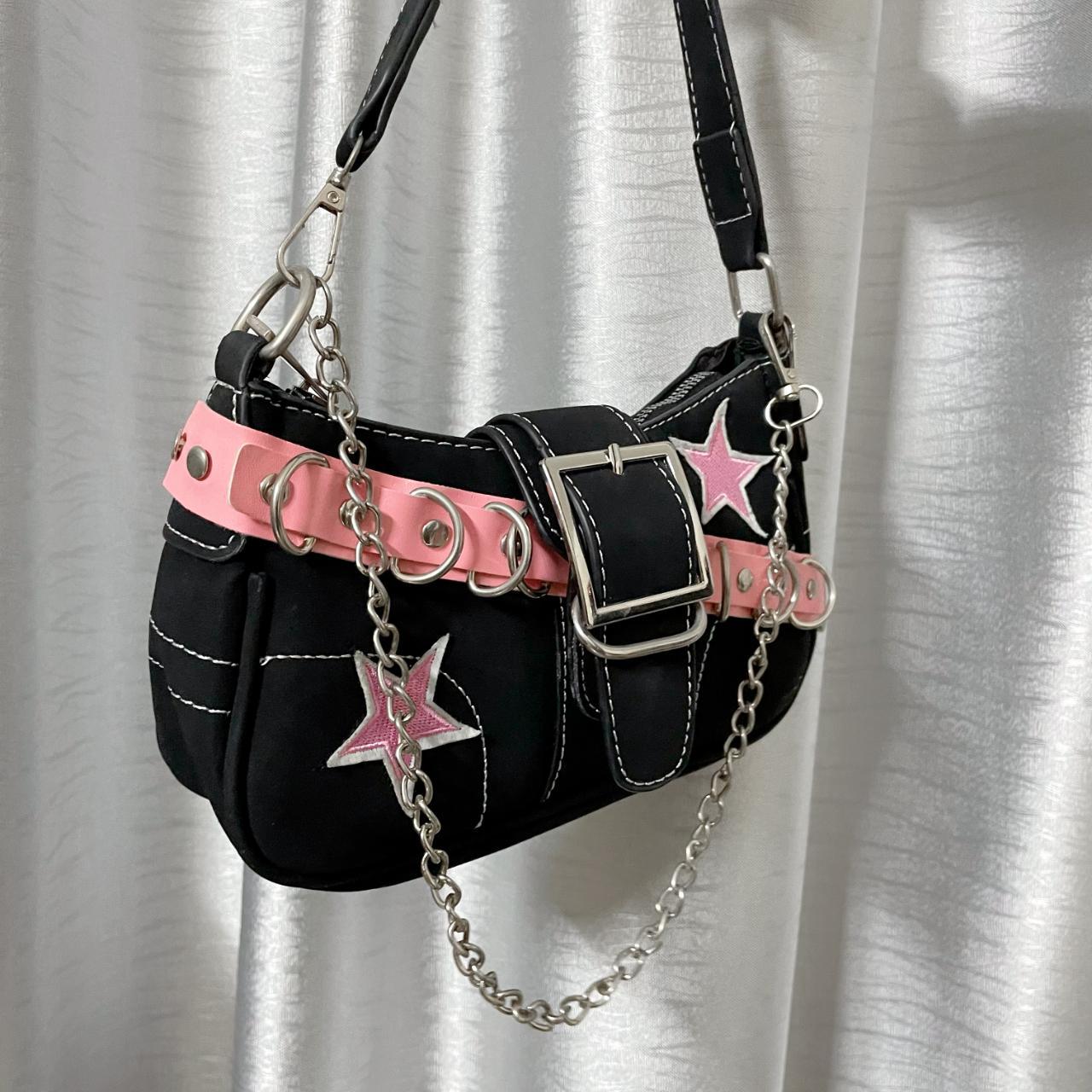 Super cute Y2K style Vintage leather bag,Punk silver... Depop