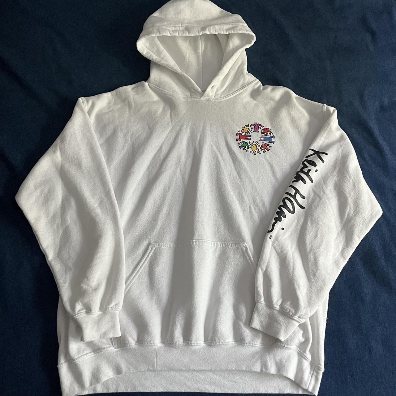 Large, white Keith Hani hoodie. No strings Sweatshirt - Depop