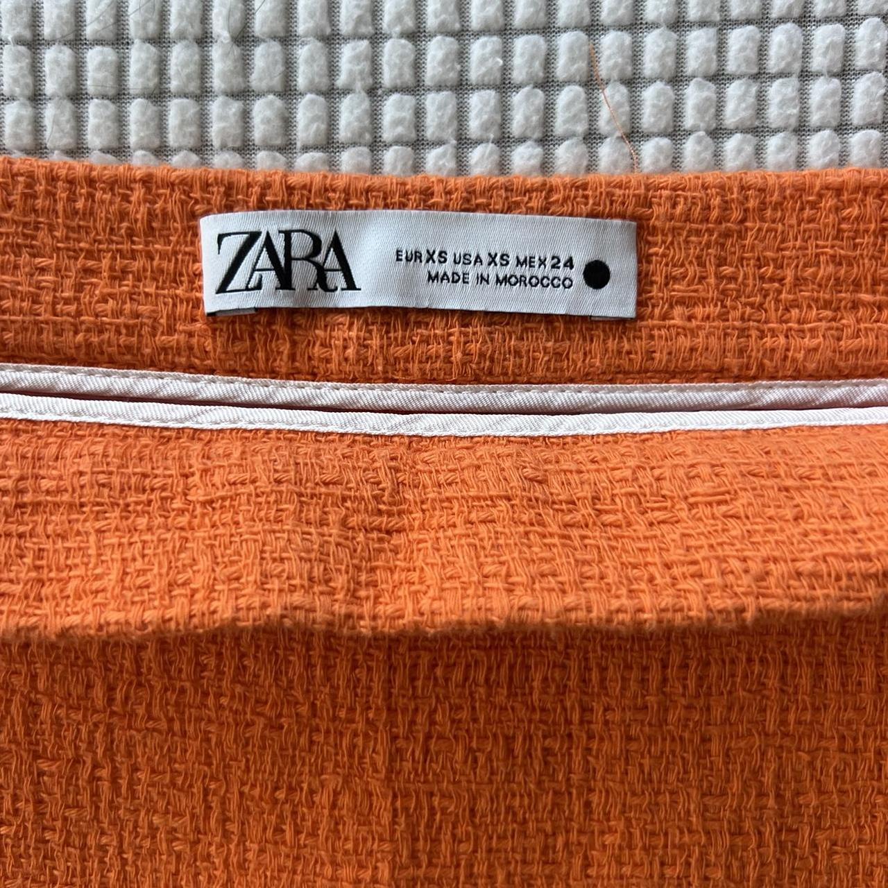 ZARA Orange Textured and Ruffled Mini... Depop