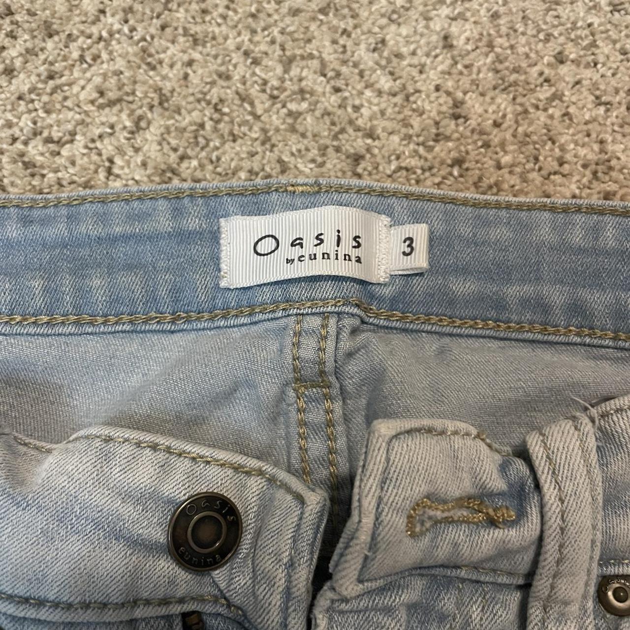 Oasis by eunina jeans Size 3 Distressed light wash... - Depop