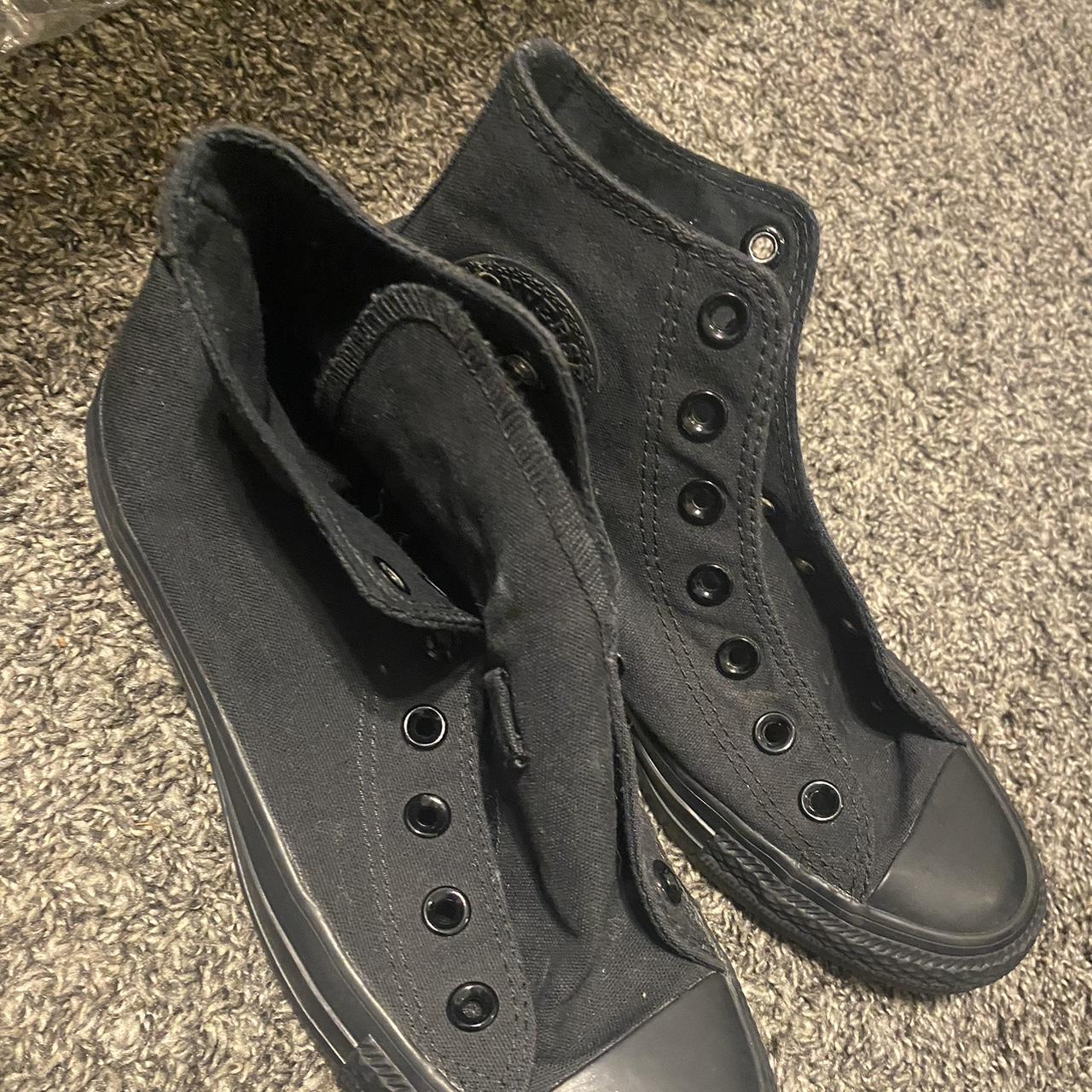 Women’s 7 all black high top converse No laces but... Depop