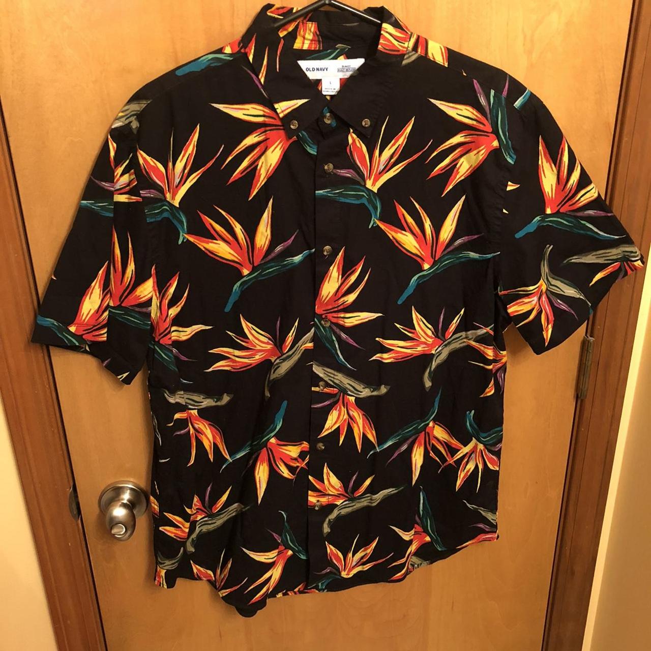 Bird of Paradise on Navy Button Up Shirt