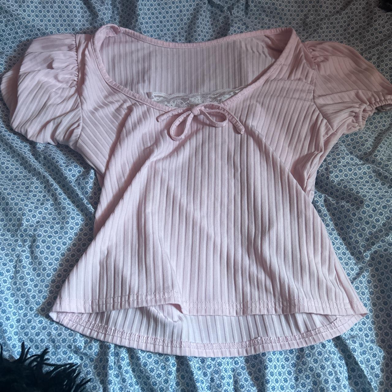 Coquette light pink lace trim babydoll shirt (the... Depop