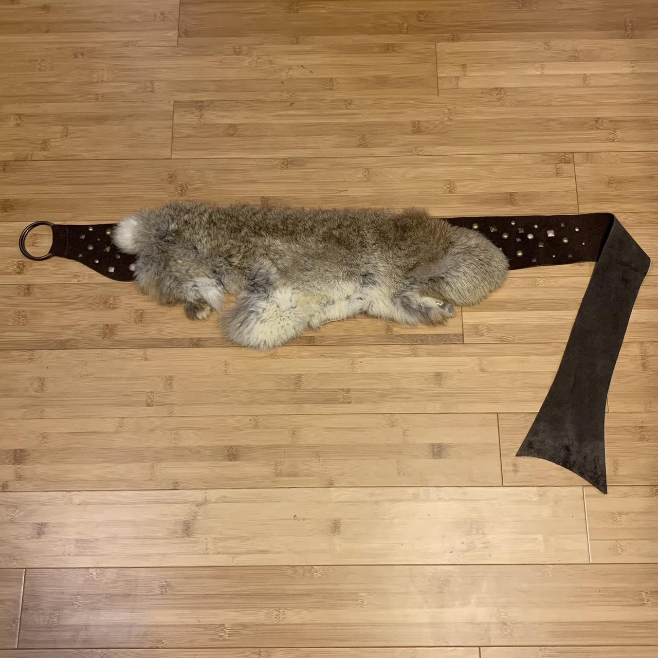 goa rabbit fur belt one size hide belt with studs... - Depop