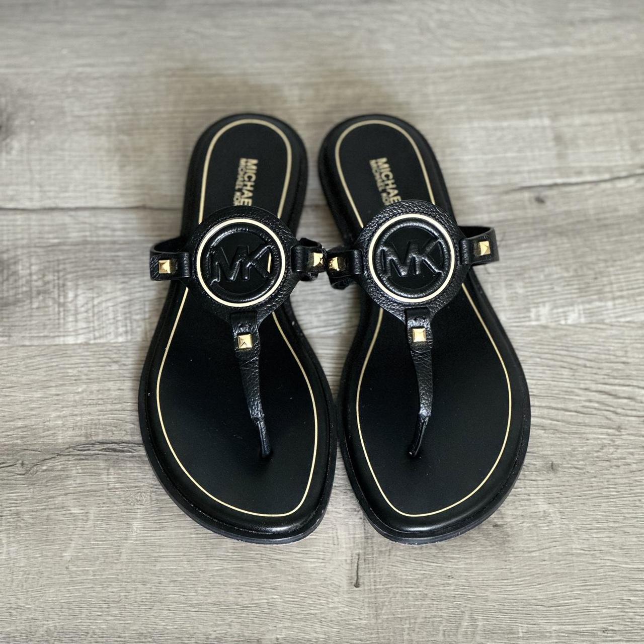 Black and gold michael kors sandals hot sale