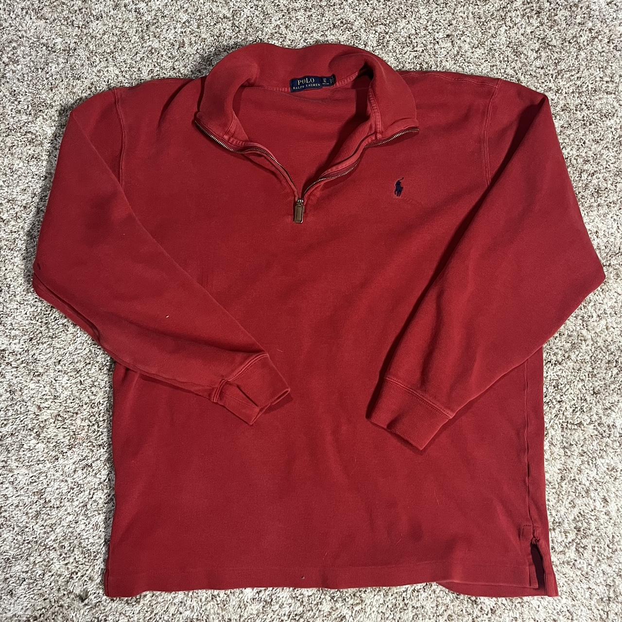 y2k Red polo Ralph Lauren zip up crewneck good... - Depop