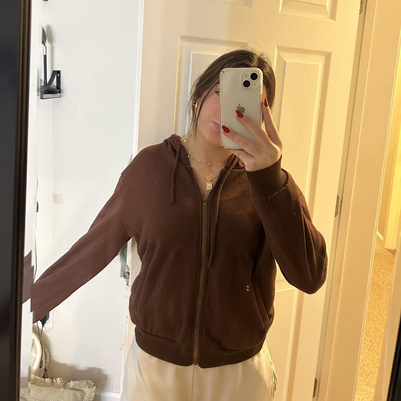 Women’s small brown zip up hoodie, used in great... Depop