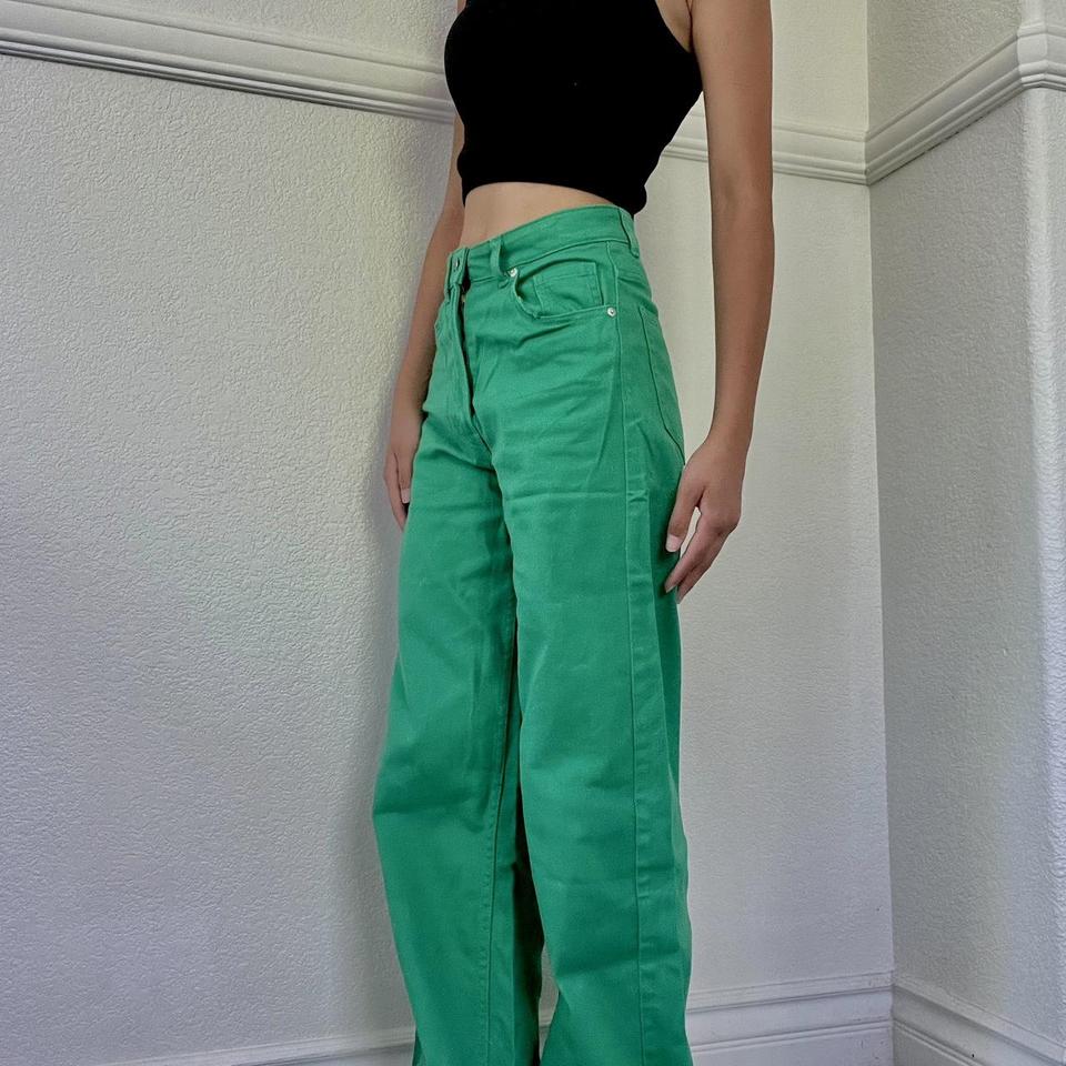 H M twill pants high waisted green Depop