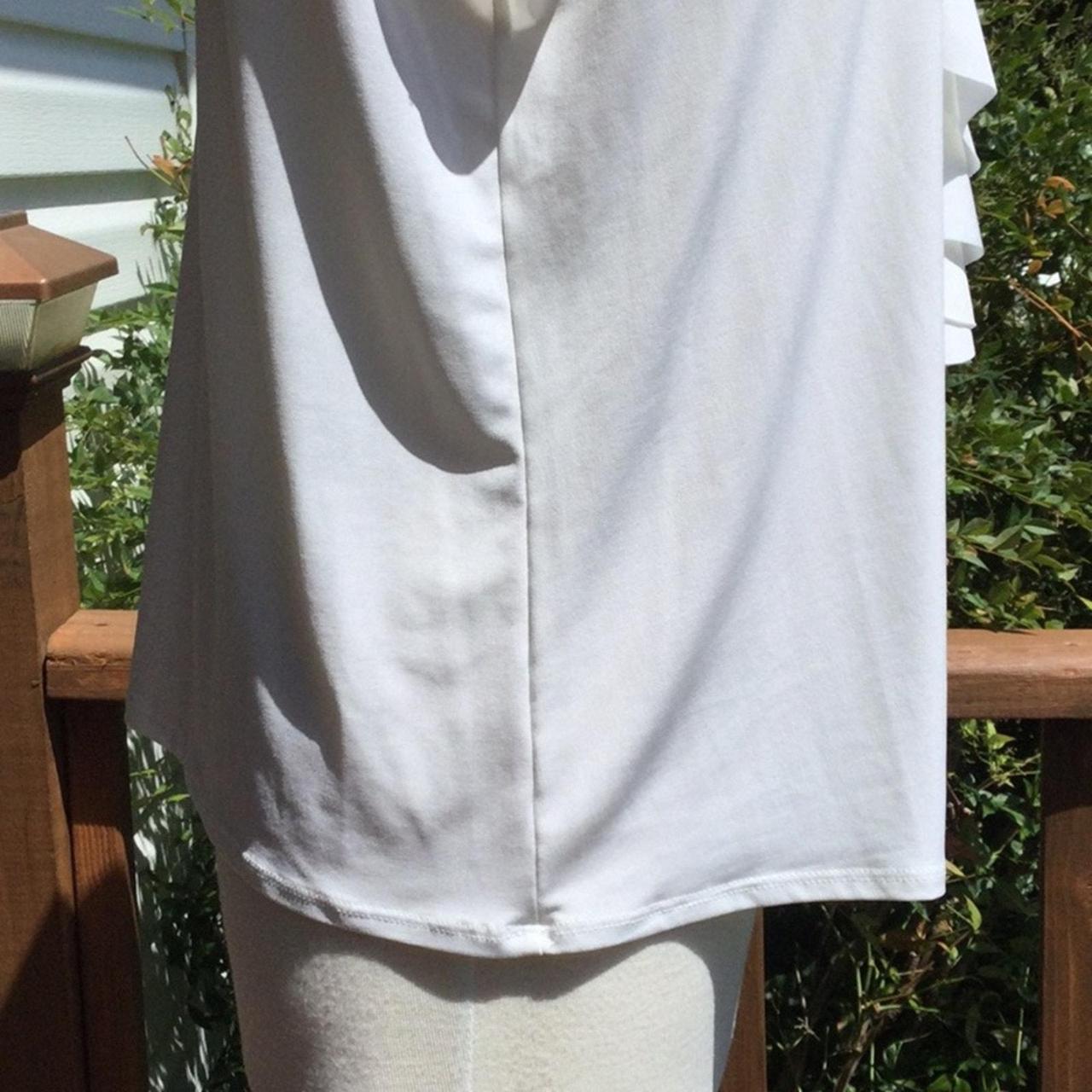 Dressbarn Solid White Waterfall Ruffle Front. Depop