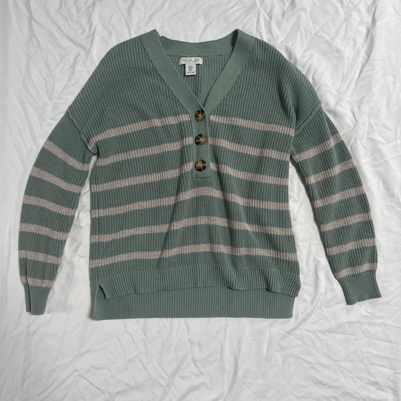 Rachel Zoe button up, v-neck sweater green