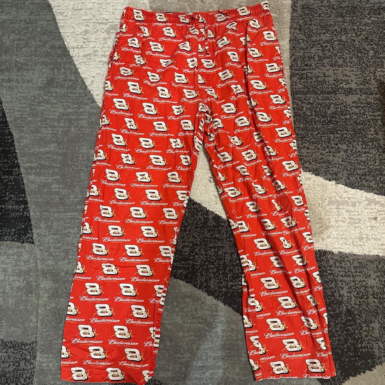 Medium Budweiser Pajama Pants. Used. Has side Depop